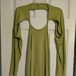 Long Sleeve Open Back Olive Green Maxi Dress